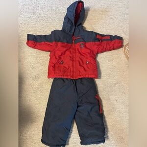 Timberland Toddler Red and Black Hooded Winter Jacket and Pants Set